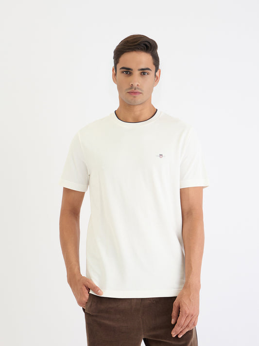 Gant Men White Solid Round Neck Tshirt
