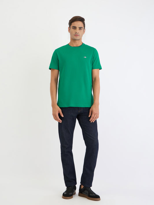 Gant Men Green Solid Round Neck Tshirt
