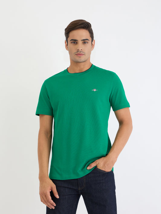 Gant Men Green Solid Round Neck Tshirt