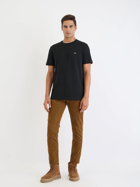 Gant Men Black Solid Round Neck Tshirt