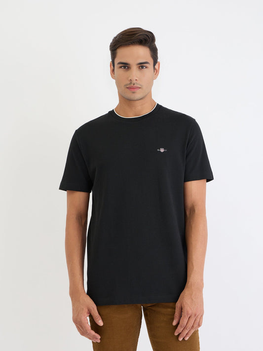 Gant Men Black Solid Round Neck Tshirt