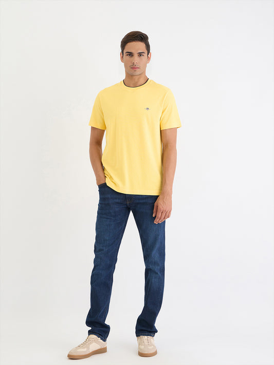 Gant Men Yellow Solid Round Neck Tshirt