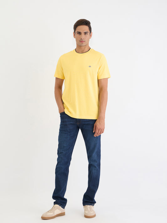 Gant Men Yellow Solid Round Neck Tshirt