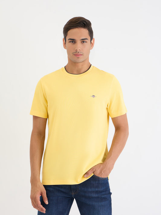 Gant Men Yellow Solid Round Neck Tshirt