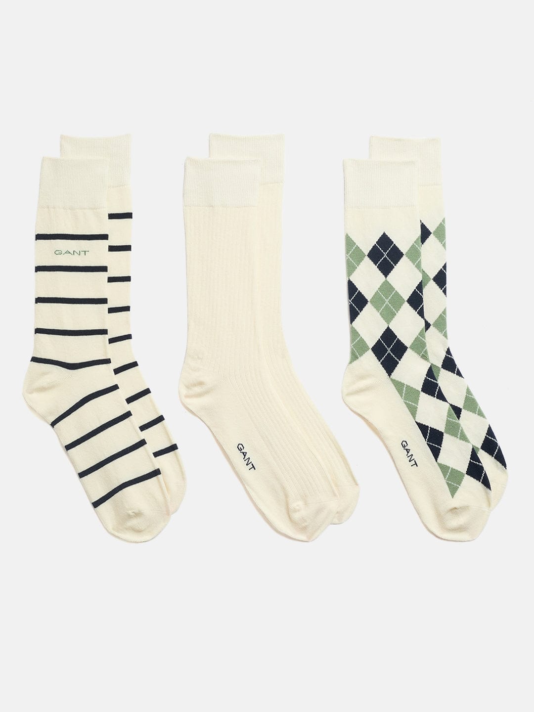 Gant Men White Argyle Striped Socks
