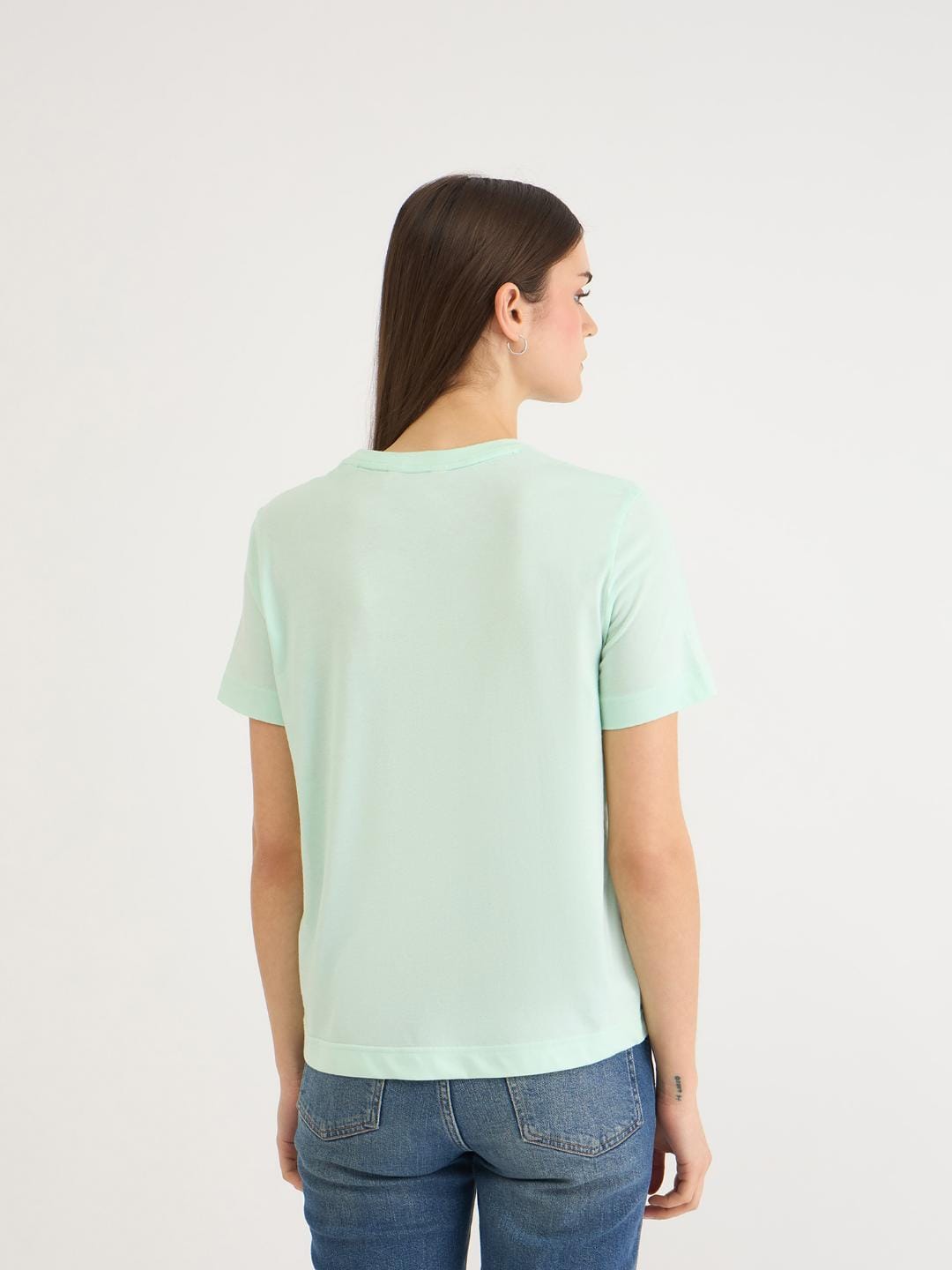 Gant Women Green Solid Crew Neck Tshirt