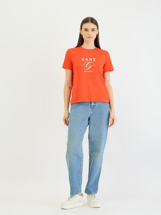 Gant Women Red Placement Print Crew Neck Tshirt