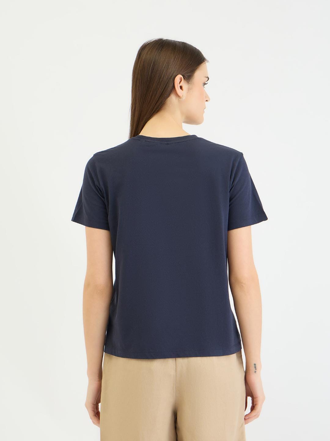 Gant Women Blue Placement Print Crew Neck Tshirt