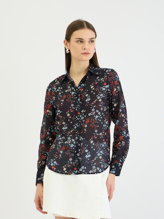 Gant Women Blue All Over Print Collar Shirt