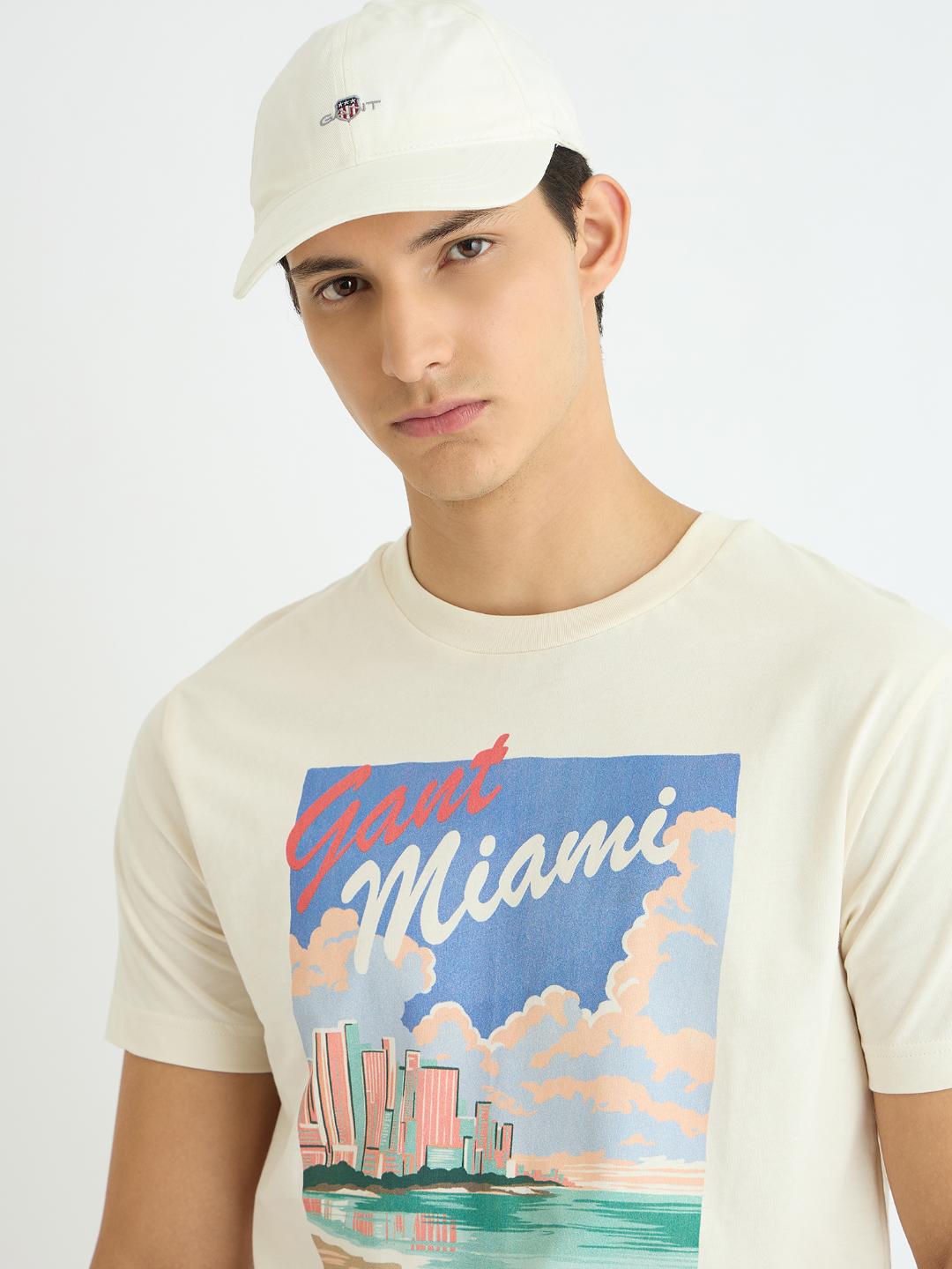 Gant Men Cream Printed Crew Neck Tshirt