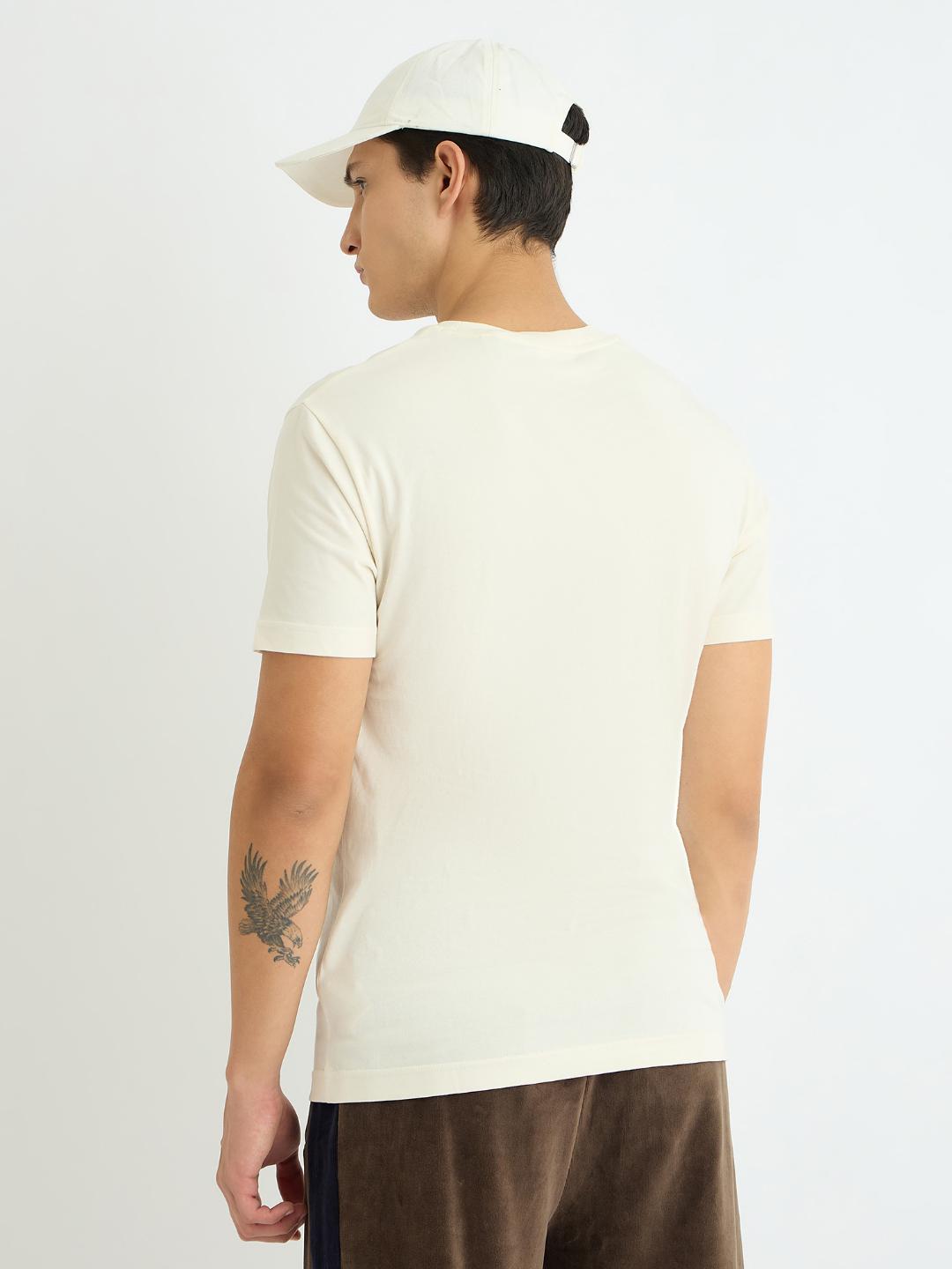 Gant Men Cream Printed Crew Neck Tshirt