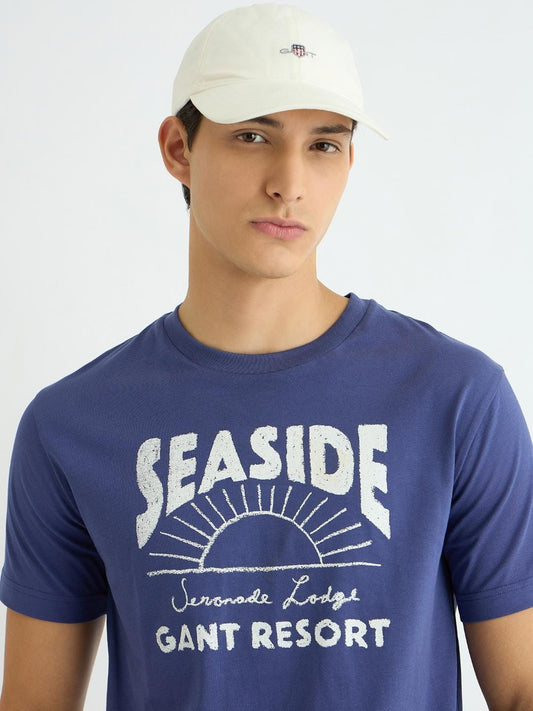 Gant Men Blue Printed Crew Neck Tshirt