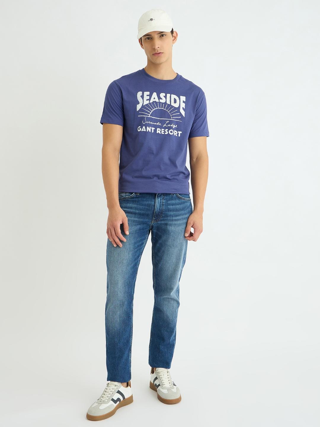 Gant Men Blue Printed Crew Neck Tshirt