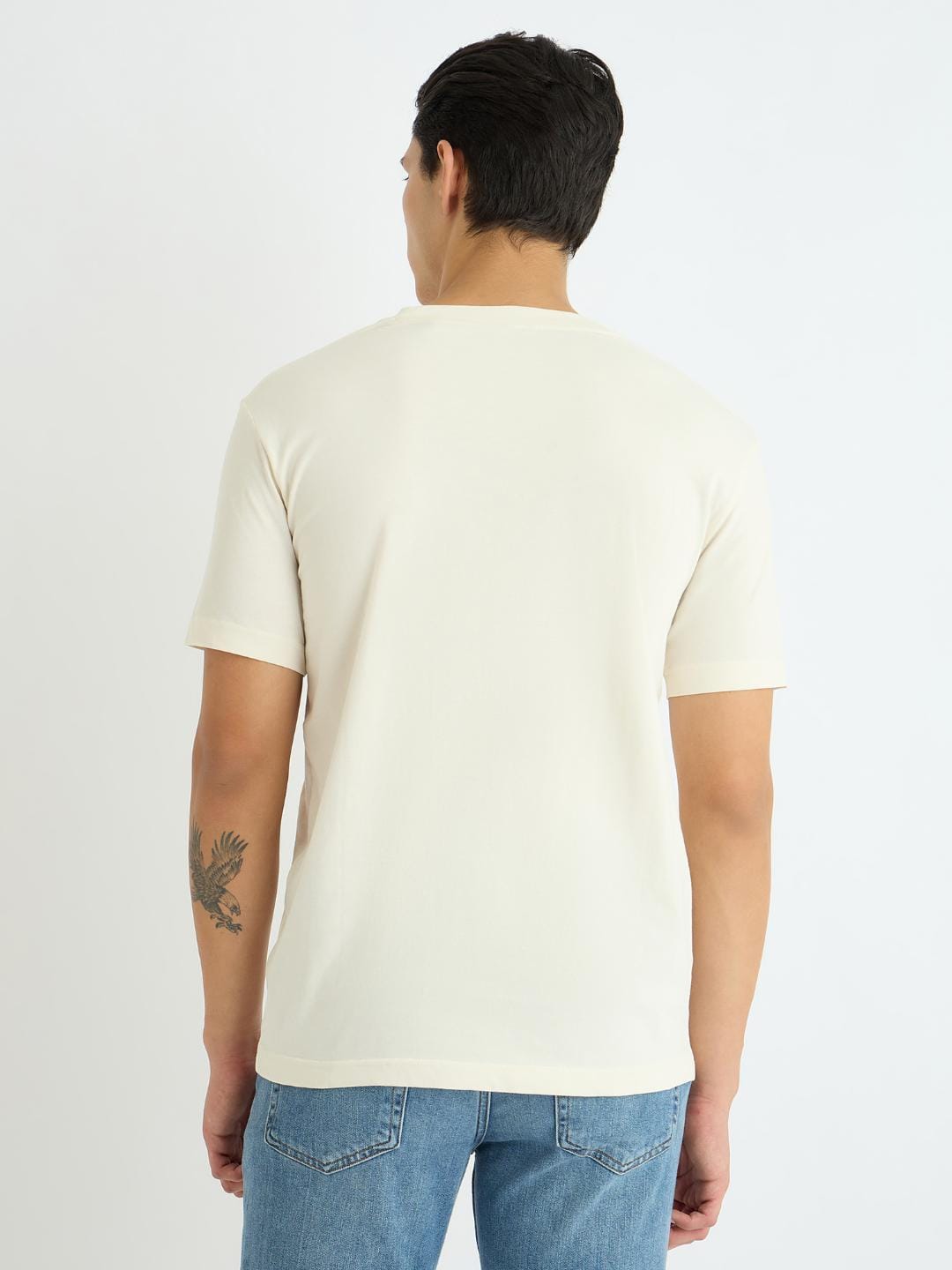 Gant Men Cream Printed Crew Neck Tshirt