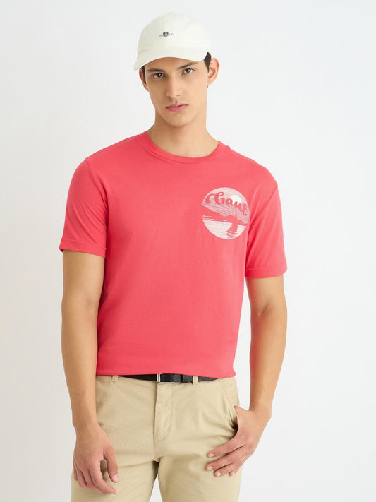 Gant Men Red Printed Crew Neck Tshirt