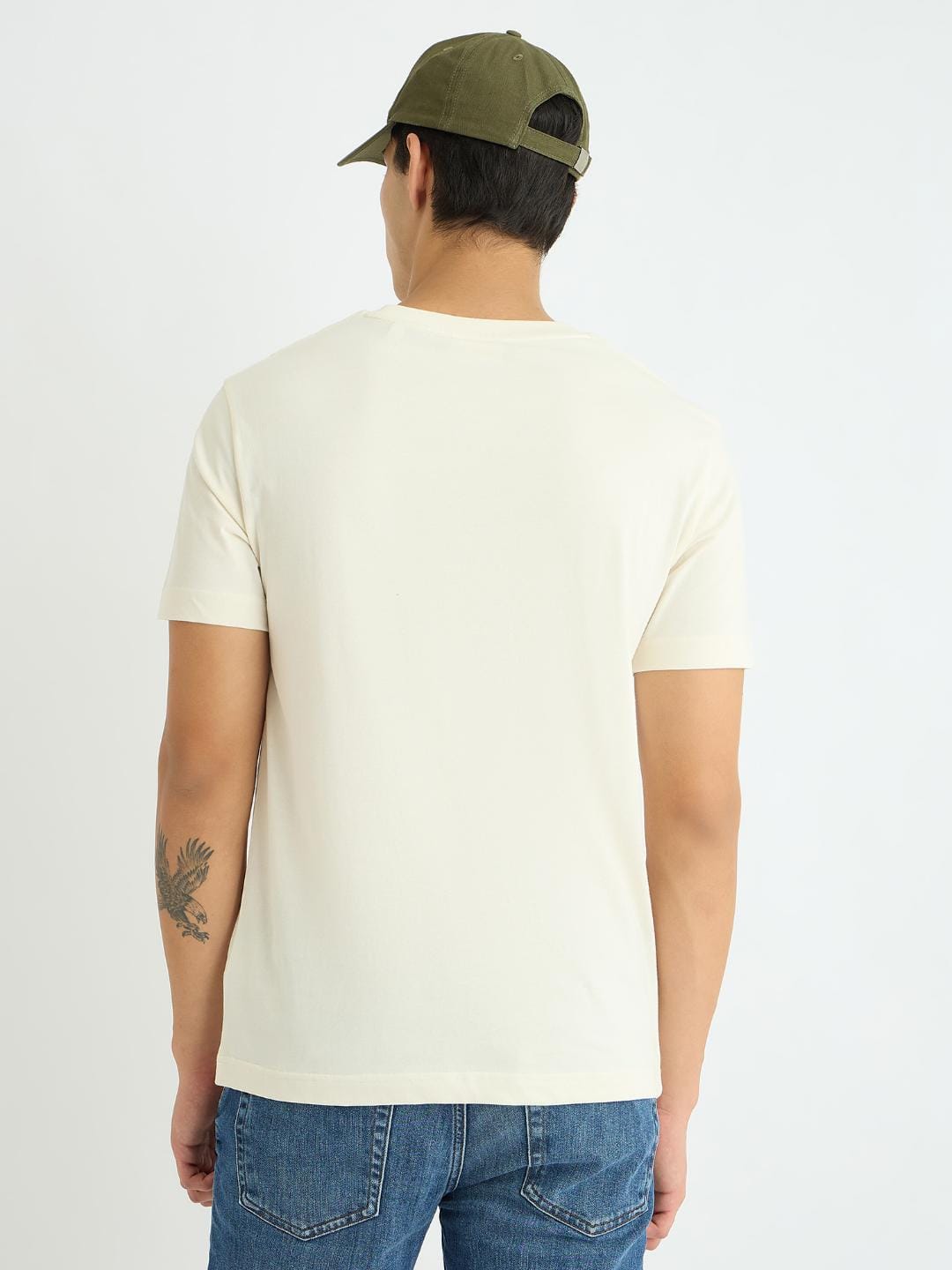 Gant Men Cream Solid Crew Neck Tshirt