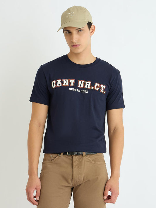 Gant Men Blue Solid Crew Neck Tshirt