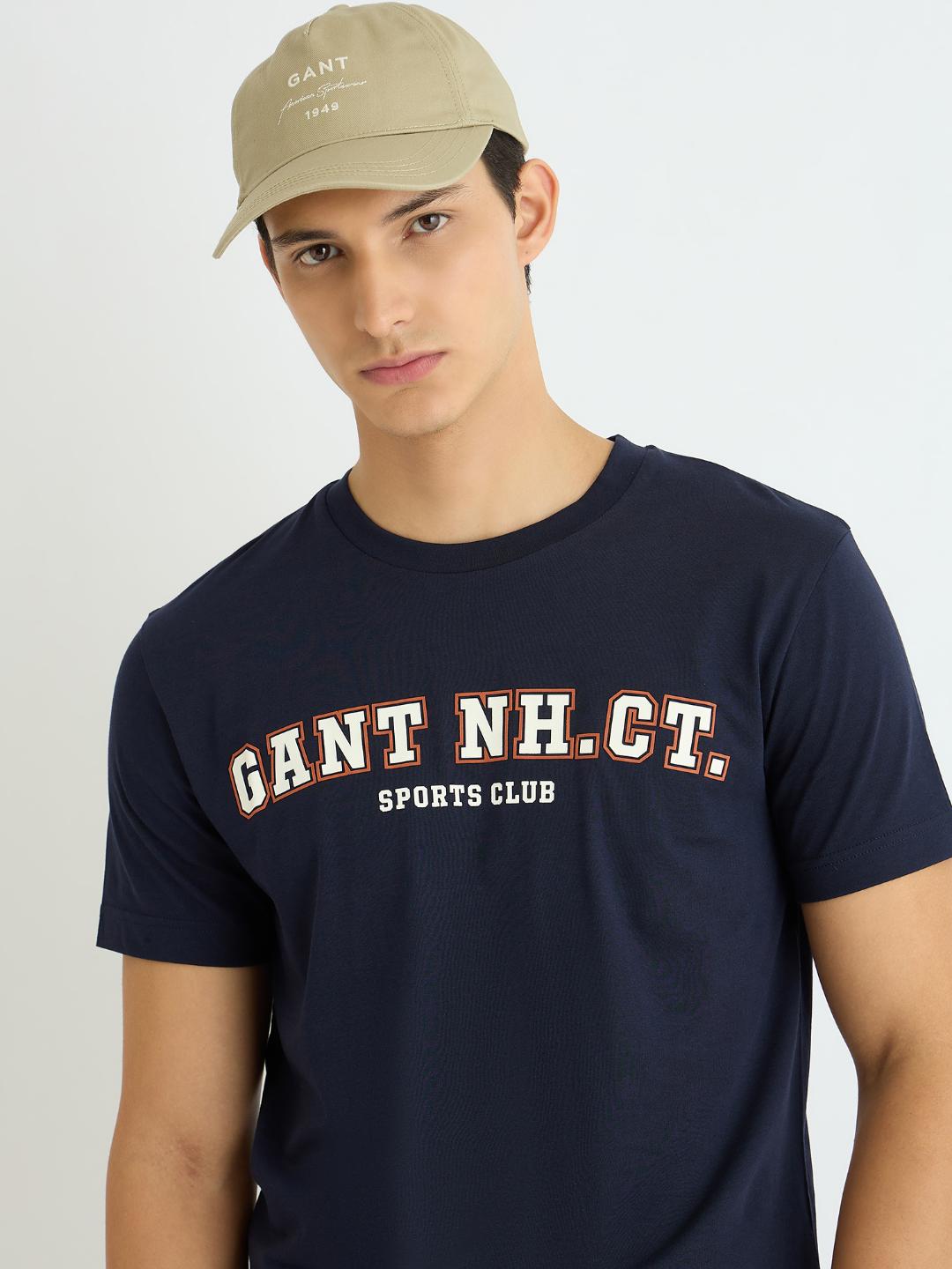 Gant Men Blue Solid Crew Neck Tshirt