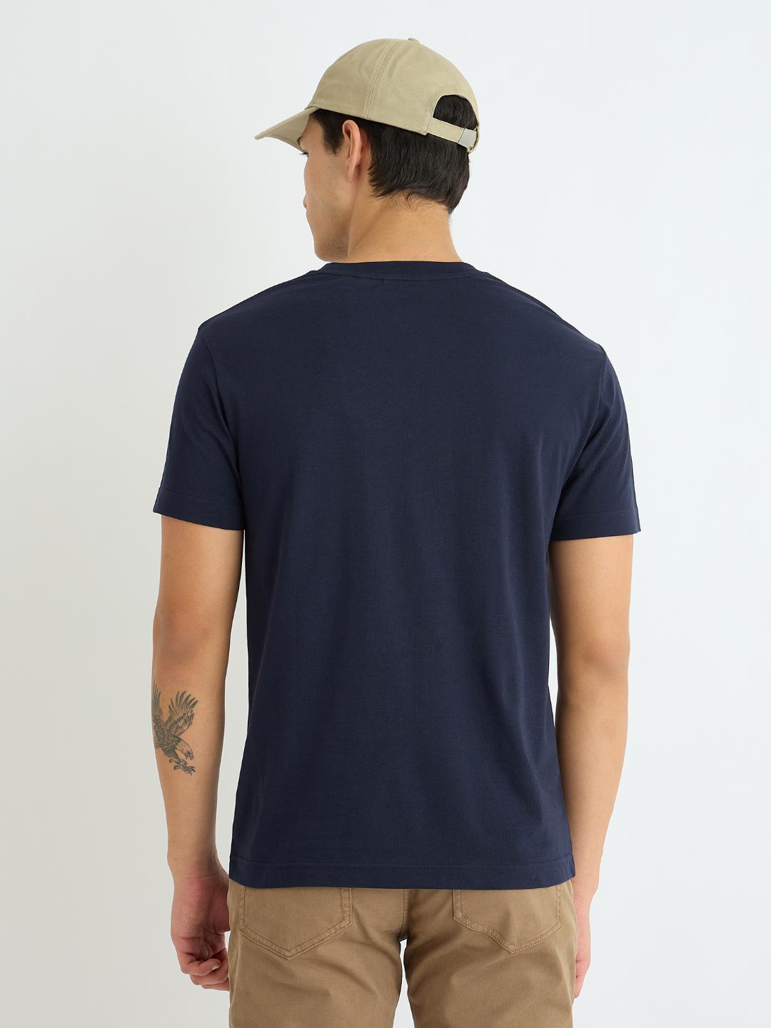 Gant Men Blue Solid Crew Neck Tshirt