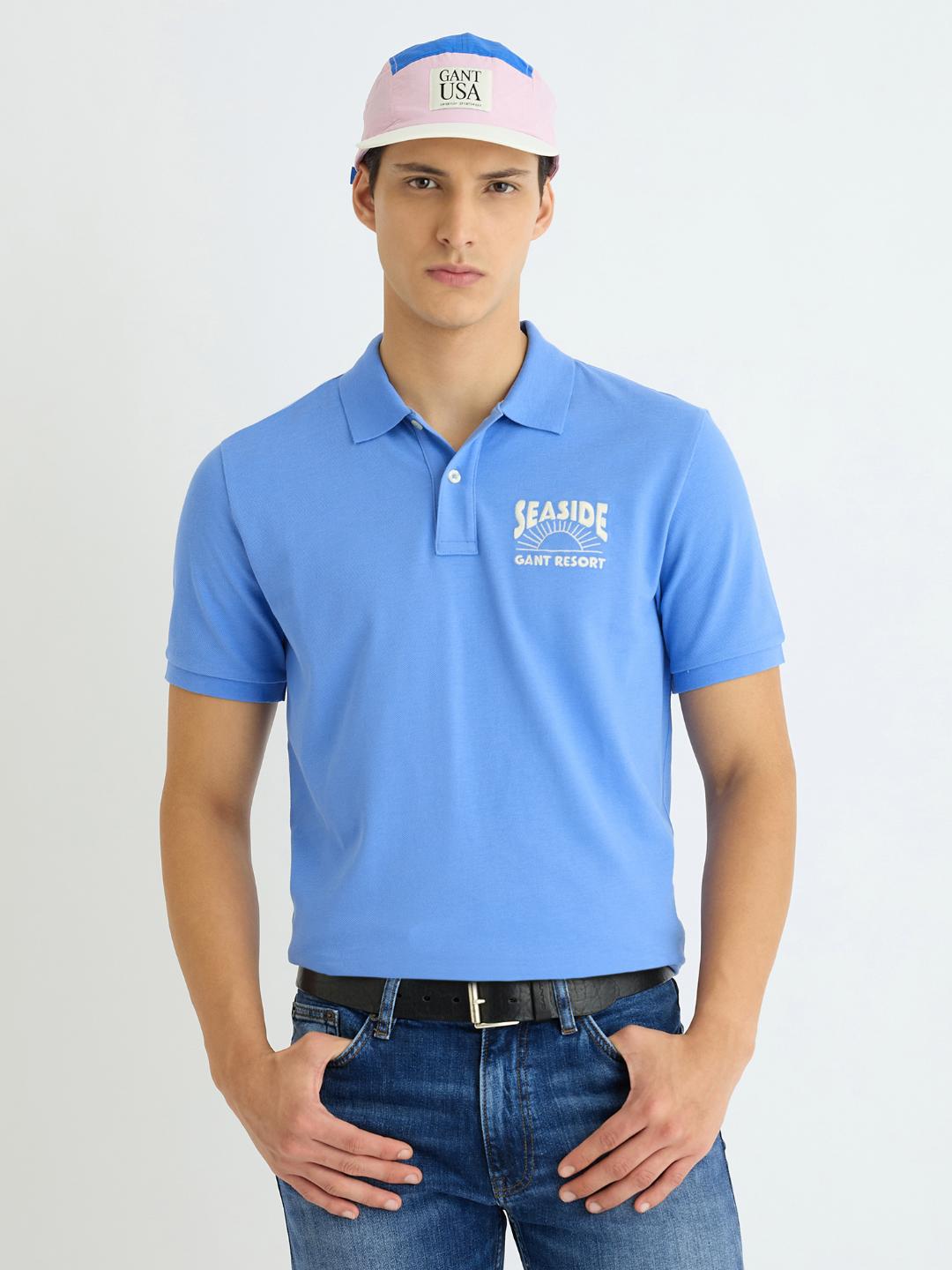 Gant Men Blue Solid Polo Tshirt