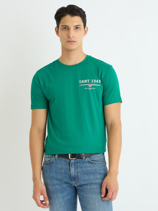 Gant Men Green Solid Crew Neck Tshirt