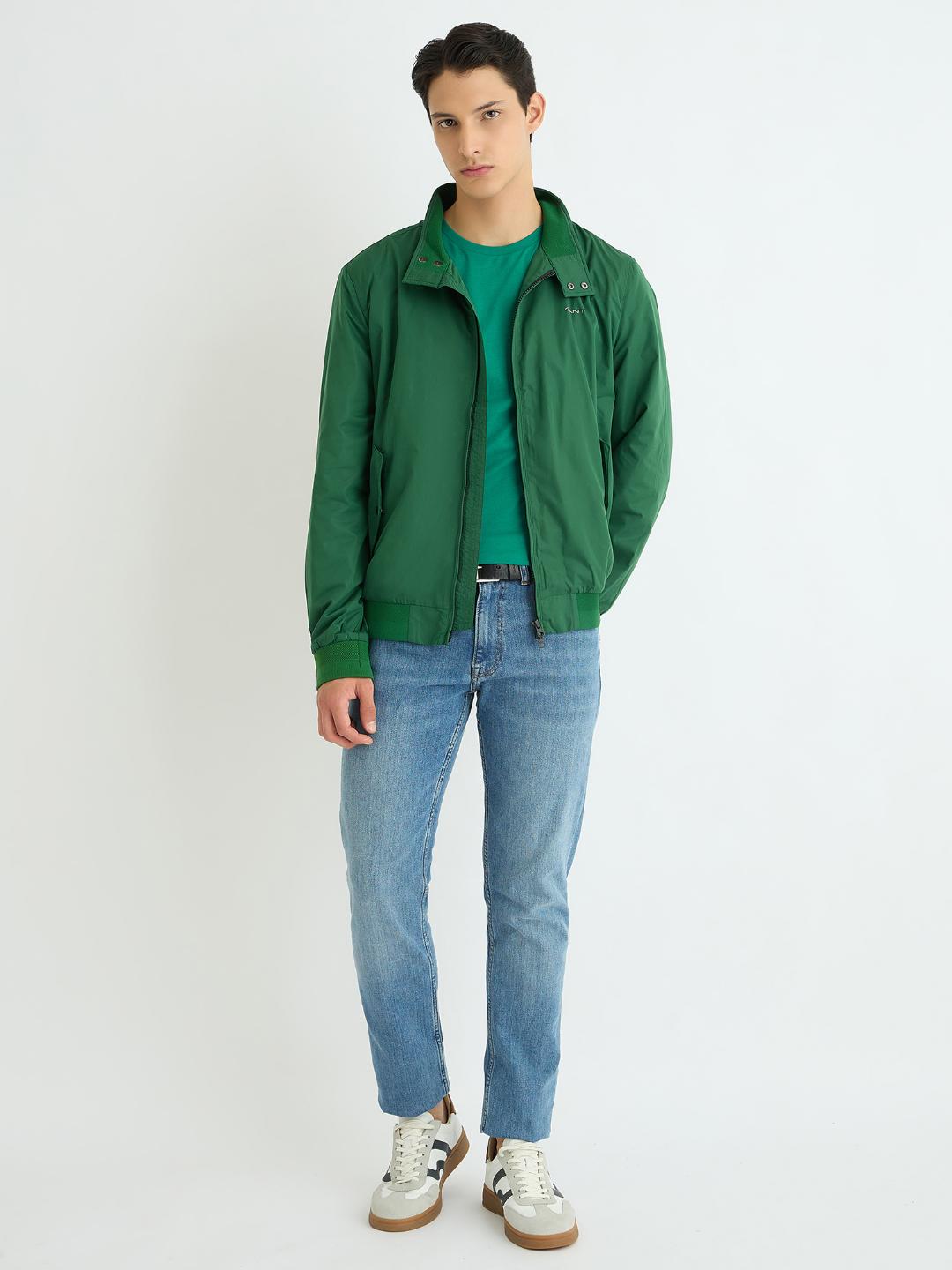 Gant Men Green Solid Crew Neck Tshirt