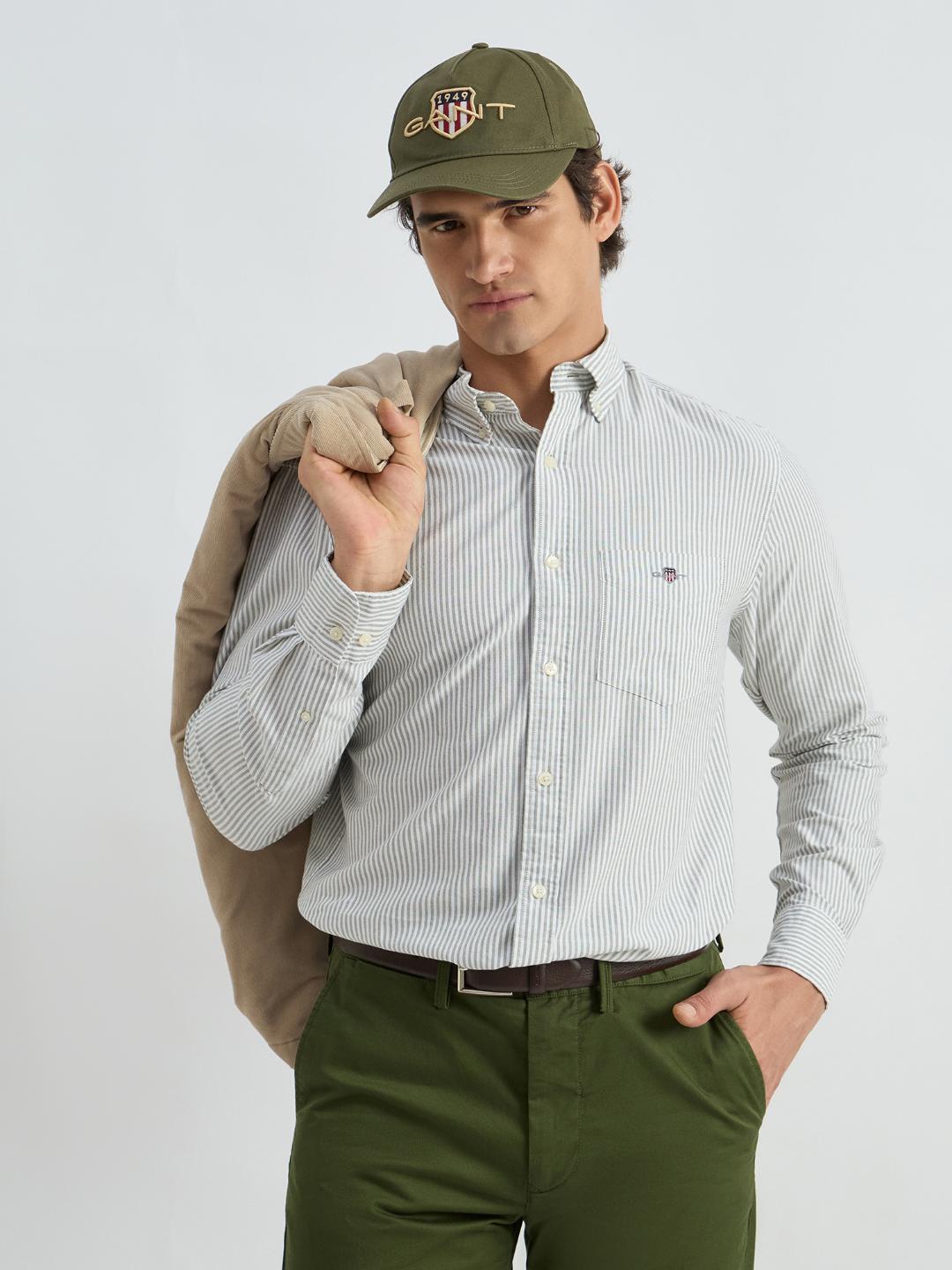 Gant Men Green Striped Collar Shirt