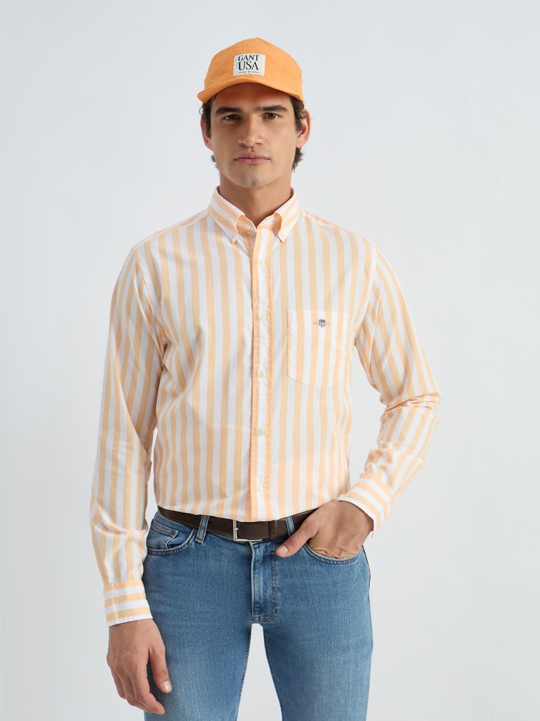 Gant Men Orange Striped Collar Shirt