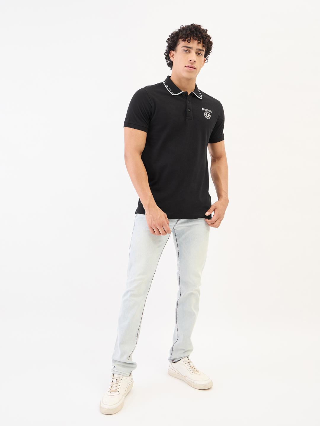 True Religion Men Black Solid Polo Tshirt