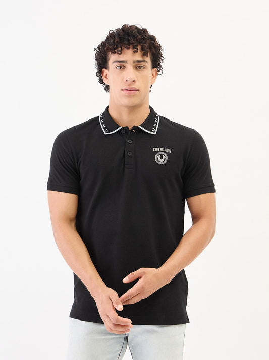 True Religion Men Black Solid Polo Tshirt