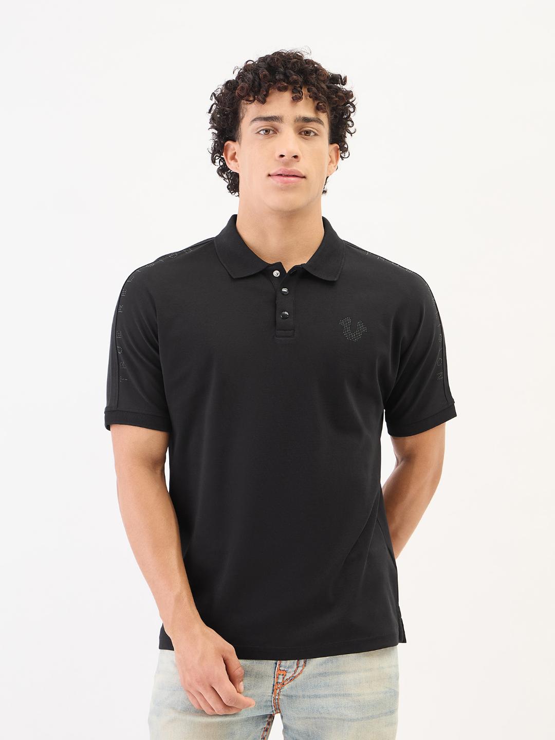 True Religion Men Black Solid Polo Tshirt