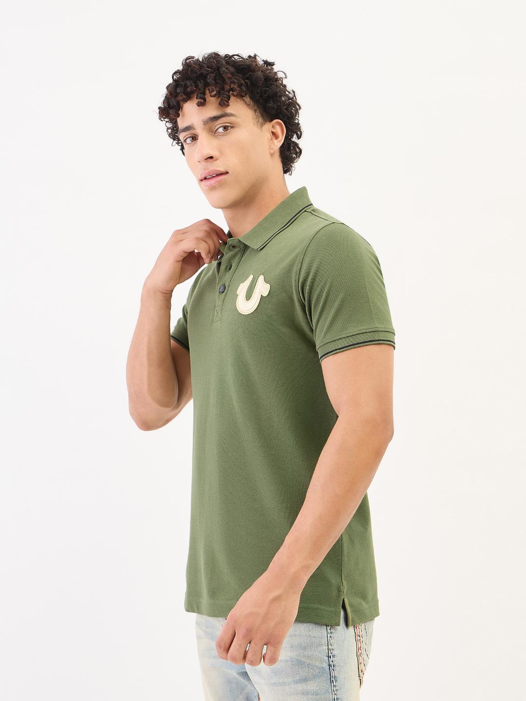 True Religion Men Green Solid Polo Tshirt