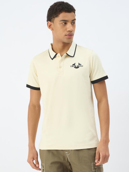 True Religion Men Beige Solid Polo Tshirt