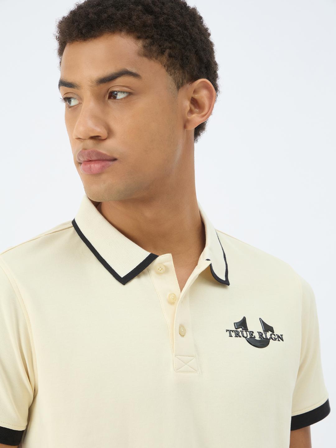 True Religion Men Beige Solid Polo Tshirt