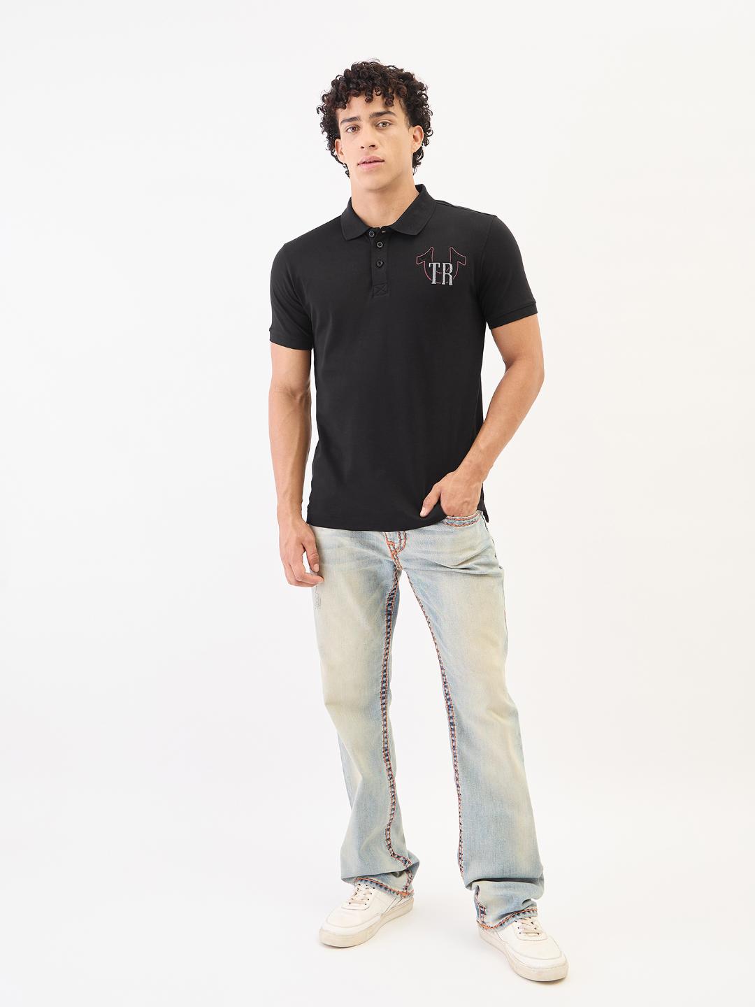 True Religion Men Black Solid Polo Tshirt