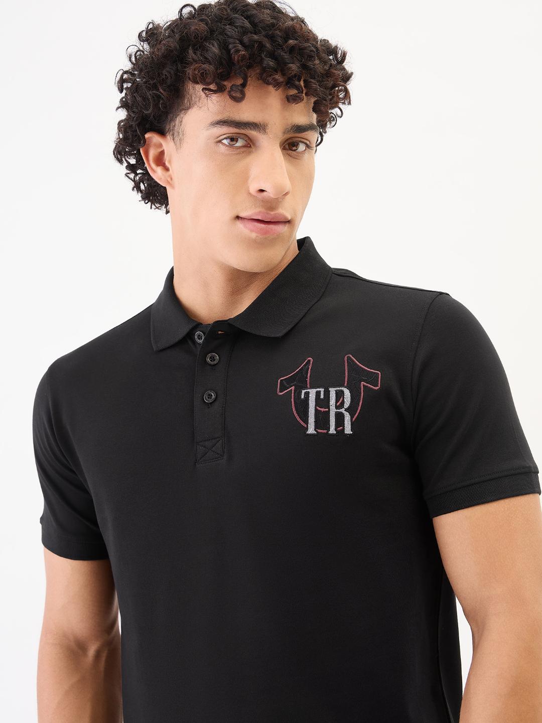 True Religion Men Black Solid Polo Tshirt
