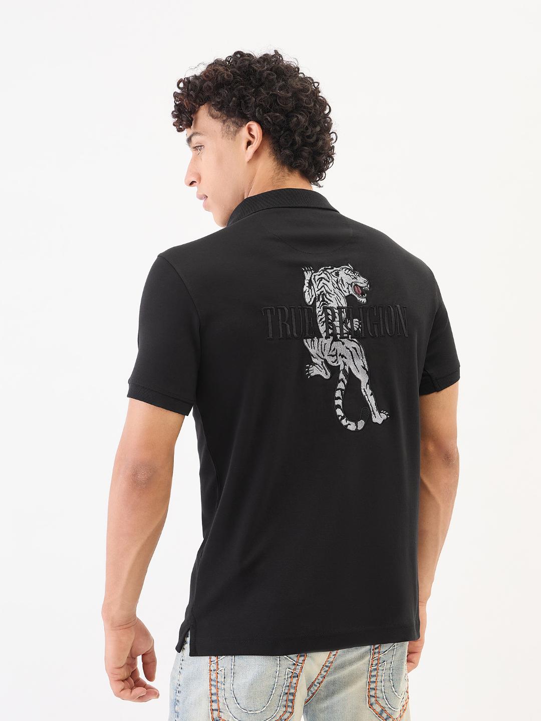 True Religion Men Black Solid Polo Tshirt