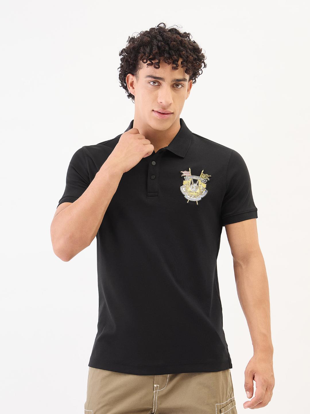 True Religion Men Black Solid Polo Tshirt