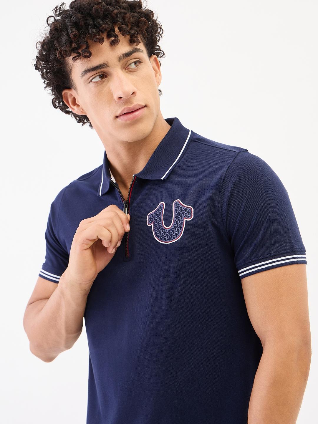 True Religion Men Blue Solid Polo Tshirt