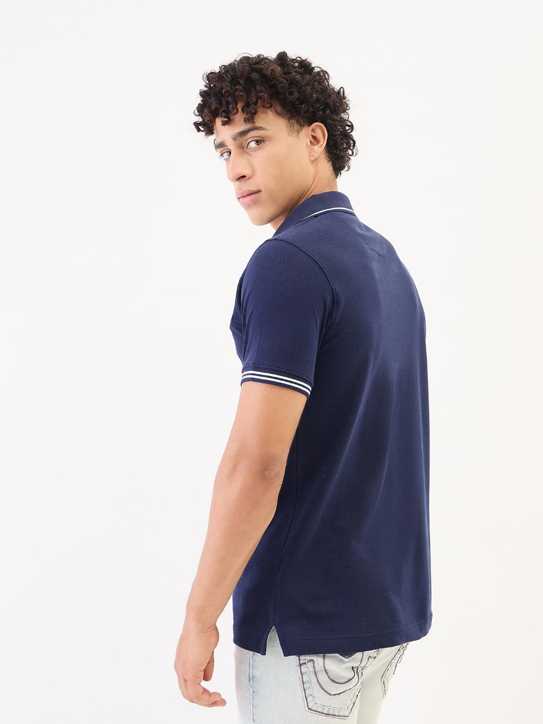 True Religion Men Blue Solid Polo Tshirt