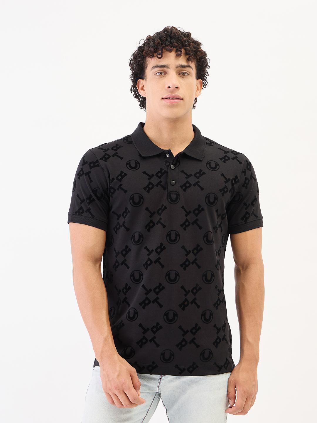 True Religion Men Black Solid Polo Tshirt