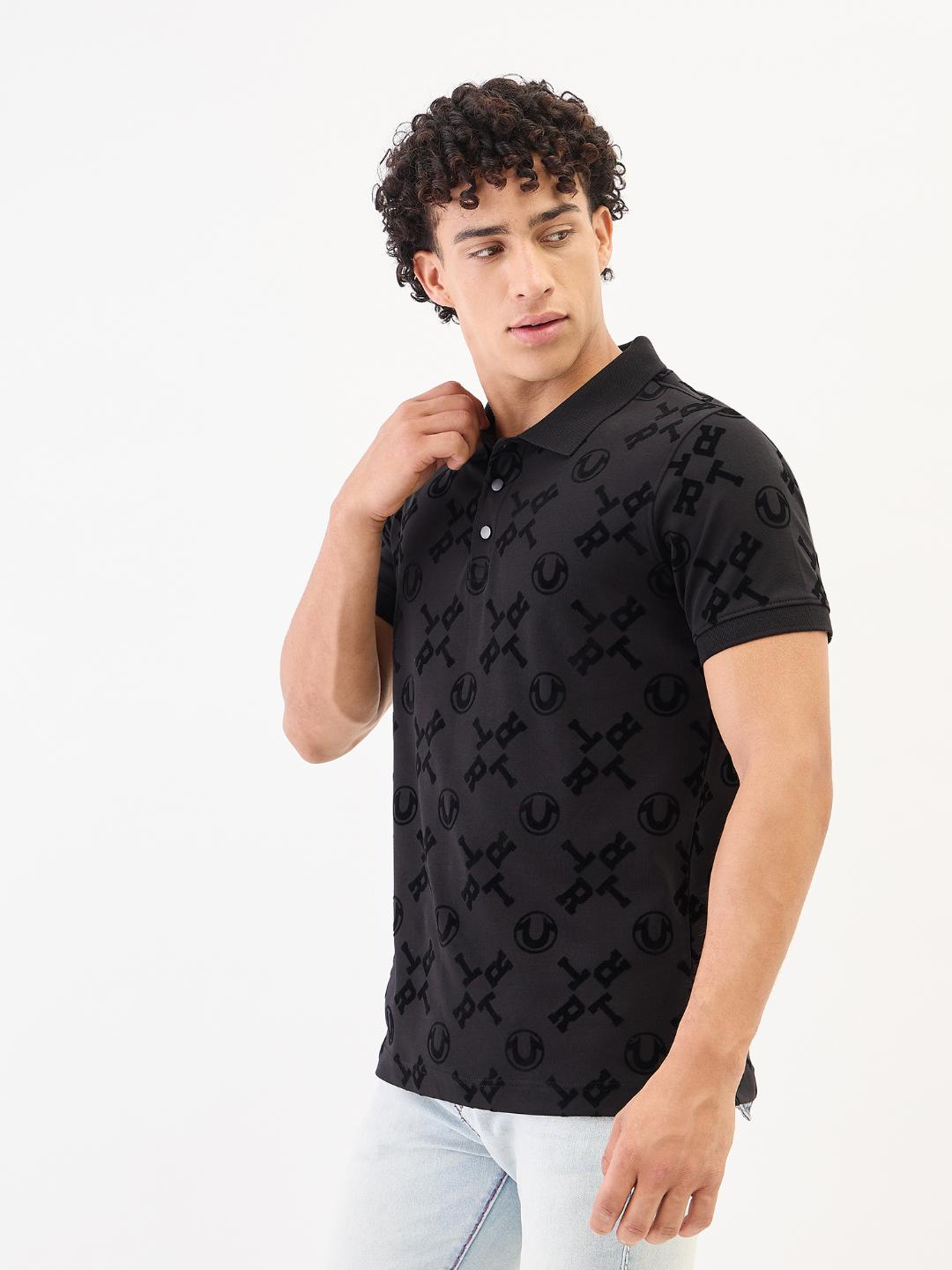 True Religion Men Black Solid Polo Tshirt