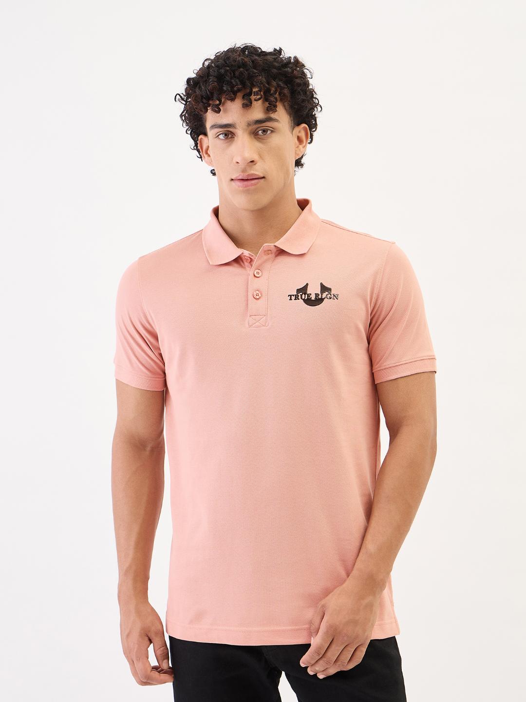 True Religion Men Pink Solid Polo Tshirt