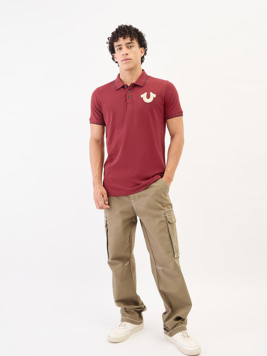 True Religion Men Red Solid Polo Tshirt