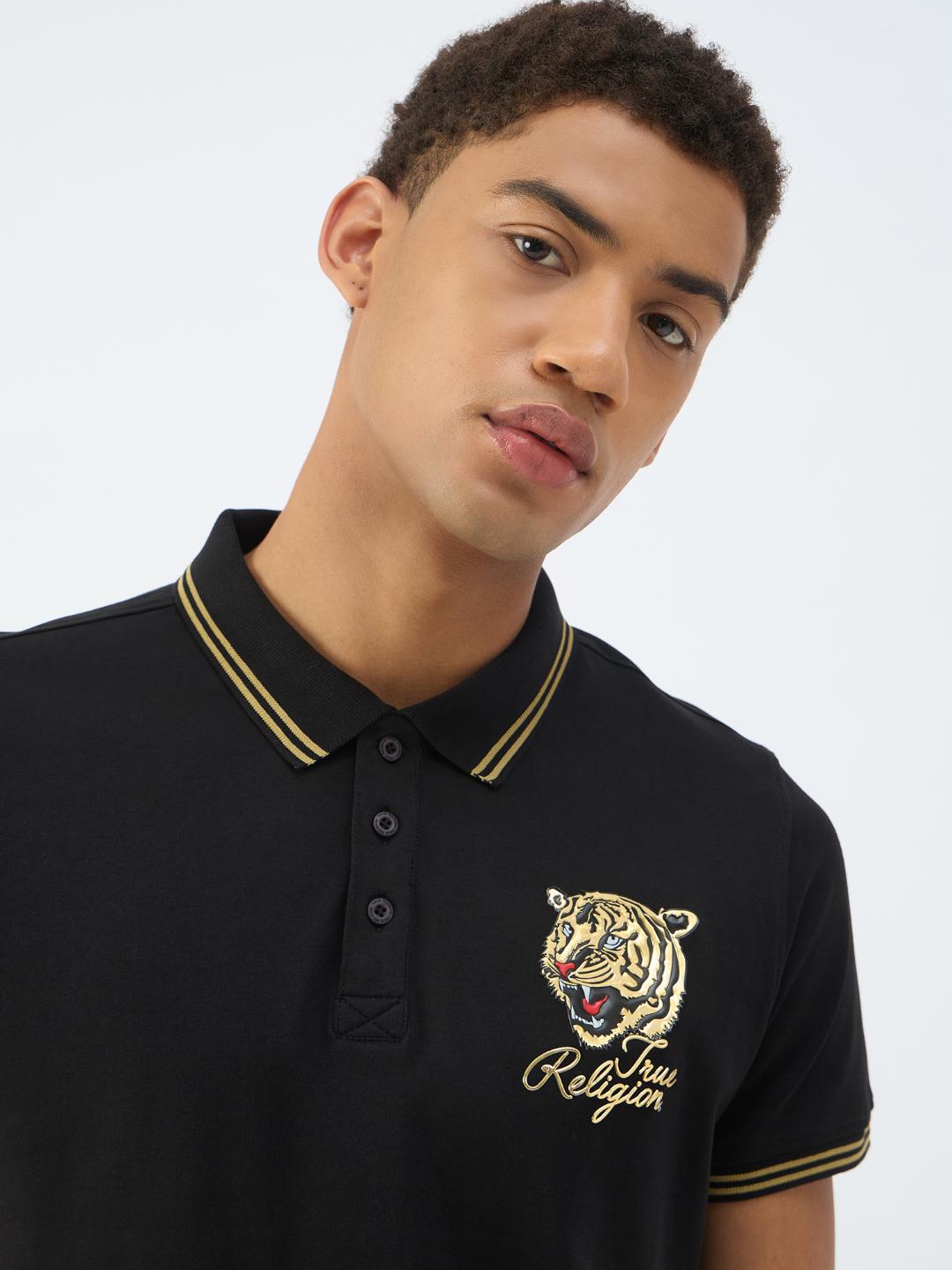 True Religion Men Black Solid Polo Tshirt