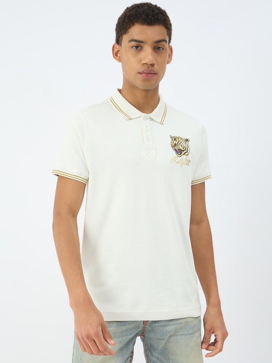 True Religion Men Cream Solid Polo Tshirt