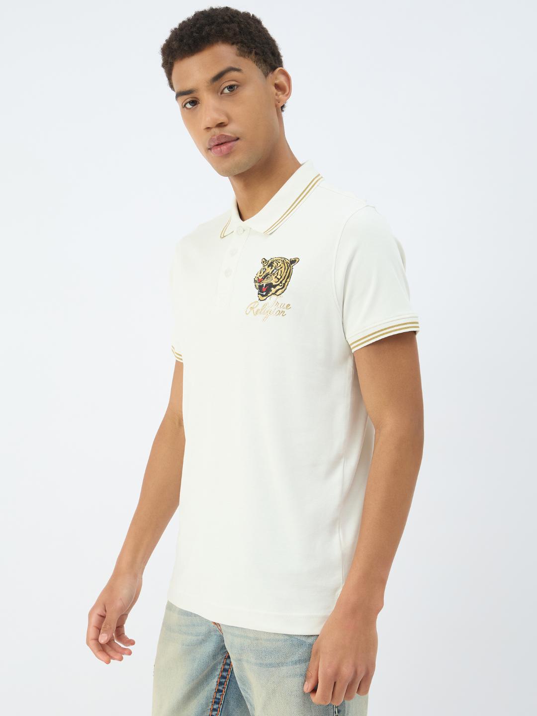True Religion Men Cream Solid Polo Tshirt