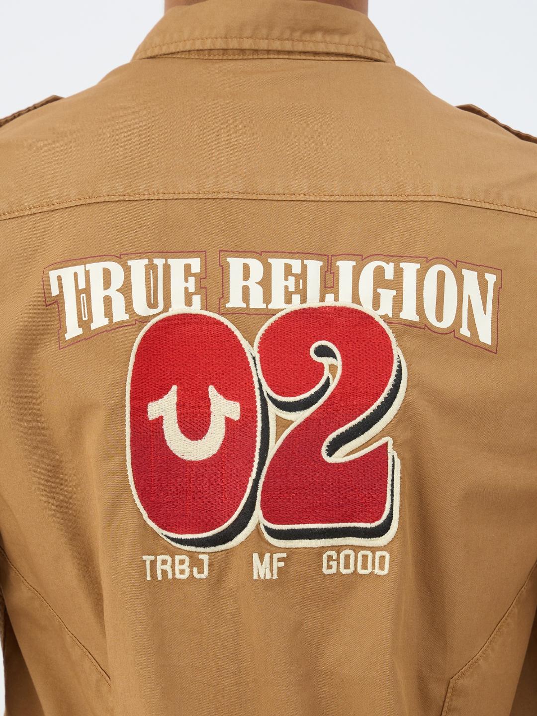 True Religion Men Brown Solid Collar Shirt