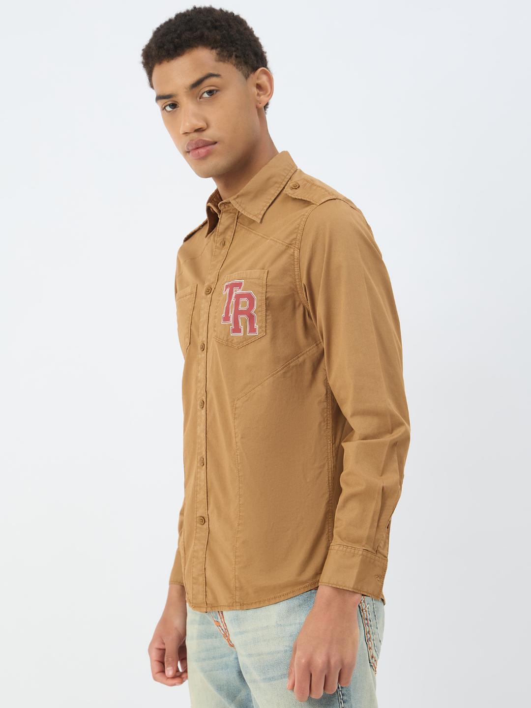 True Religion Men Brown Solid Collar Shirt