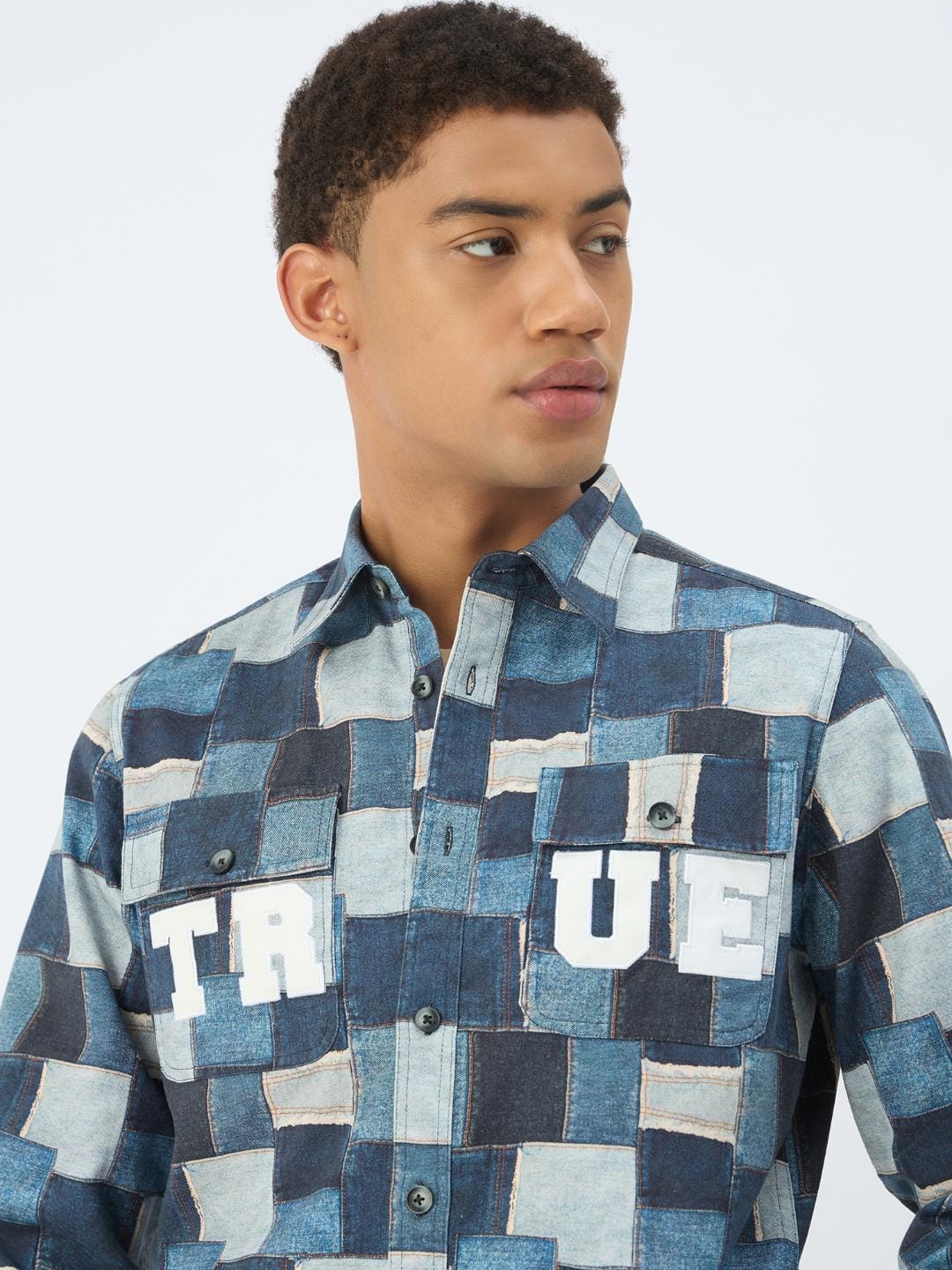 True Religion Men Blue Printed Collar Shirt